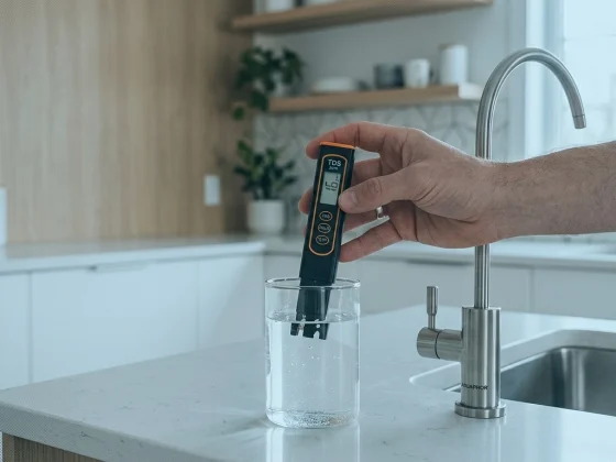 Tds meter testing water in a glass